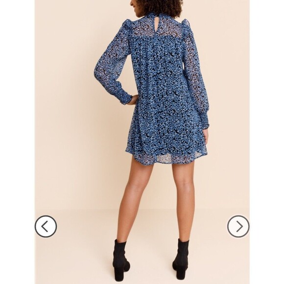 Mi Ami Francesca’s Black Blue Lucy Smocked Floral Ruffle Dress S NWT - Picture 11 of 14